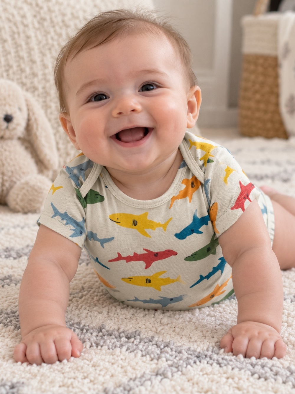 Old Navy Baby 3–6M Multicolor Shark Print Short Sleeve Bodysuit